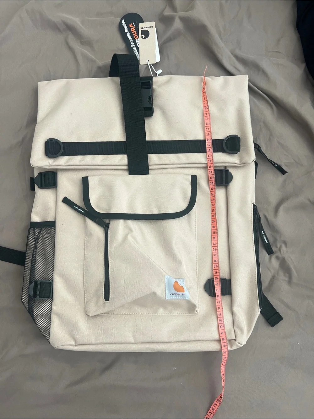 Carhartt Canvas Roll-Top Backpack in Beige with Black Trim